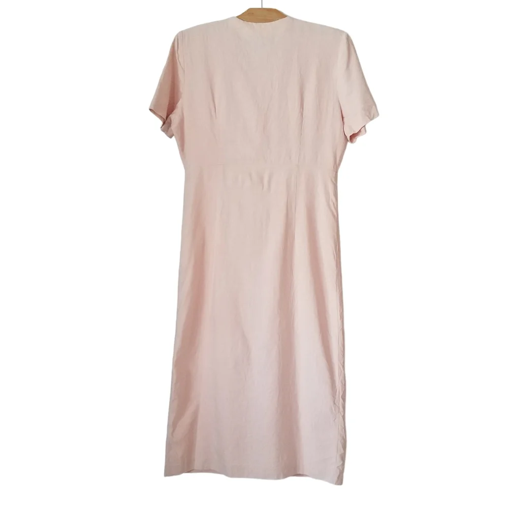 Vtg Positive Attitude Womens 12P Button Up Dress Sailor Collar Linen Blend Pink - Picture 2 of 9